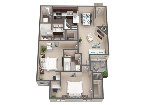 Floor plan for 2 beds, 2 baths, 1195 sqft